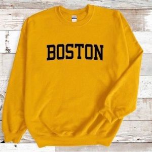 Gold BOSTON Screen-Printed Crewneck Sweatshirt NEW